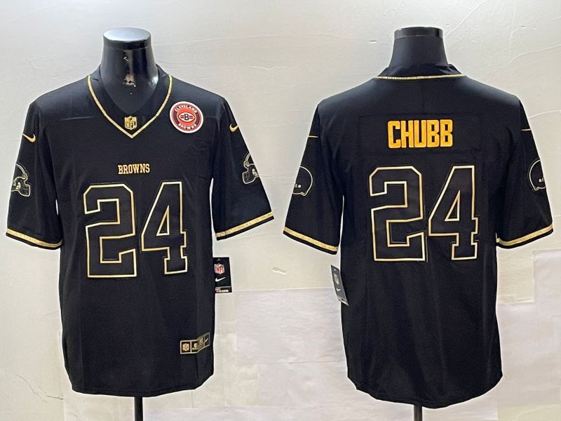 Men Cleveland Browns #24 Chubb Black Gold Throwback 2024 Nike Limited NFL Jersey style 2->atlanta braves->MLB Jersey